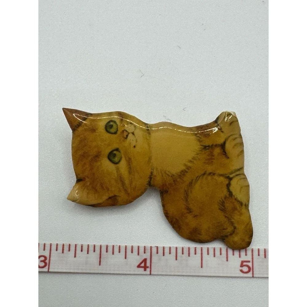 Vintage Style Orange Tabby Cat‎ Brooch Glossy Kitten Lapel Pin Whimsical Jewelry